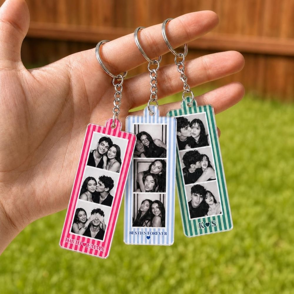 Custom Mini Photo Booth Strip Keychain, Strip Photo Keyring, Personalized Couple Photo Keychain, Gift For Boyfriend, Besties Photo Keychain