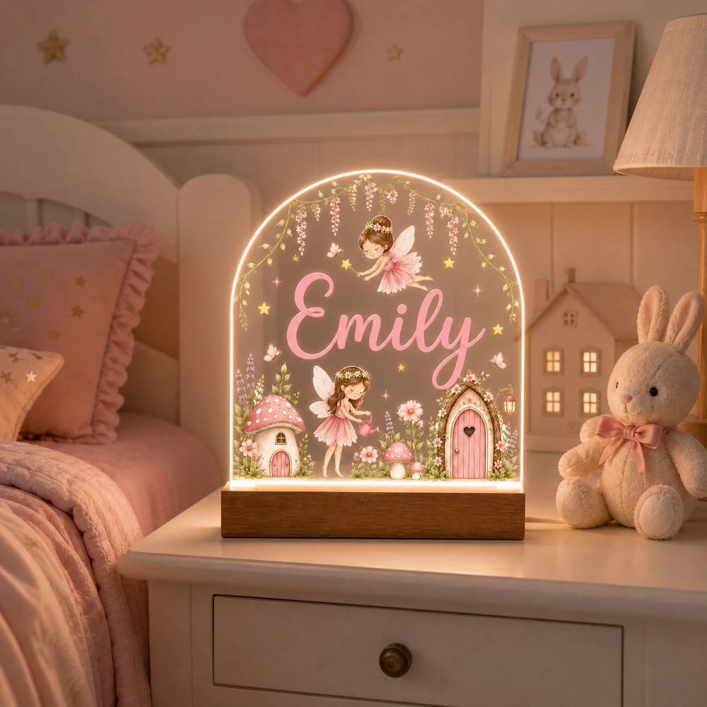 Personalised Night Light, Fairies, New Baby, 1st Birthday, Christening Gift, Nursery Light