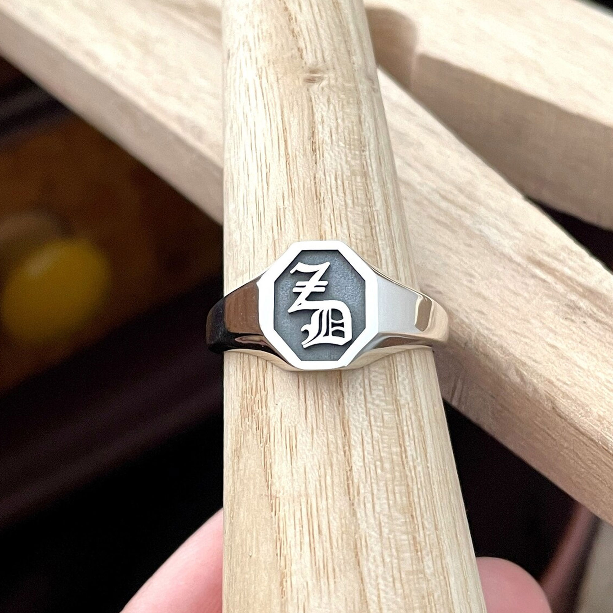 Personalized Monogram Signet Ring, Sterling Silver 925 Octagonal Vintage Statement Ring, Unisex Classic Jewelry, Birthday Gift for Men/Women/Couples