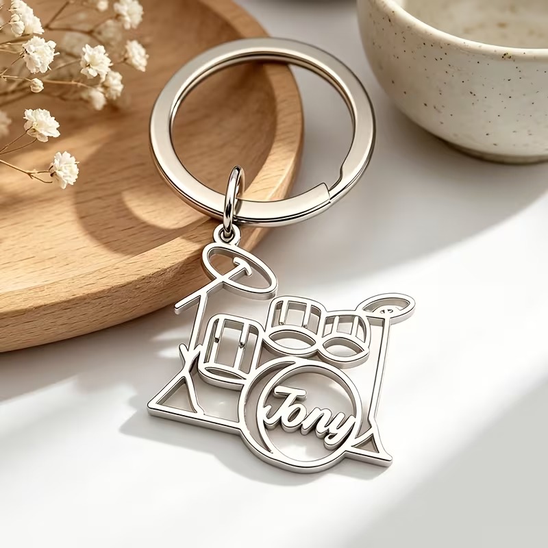 Customized Drum Kit-Shaped Keychains for Music Departments, Metal-Style Couple Keychains, Stainless Steel Hollow Design Keychains, A Gift For Drummers