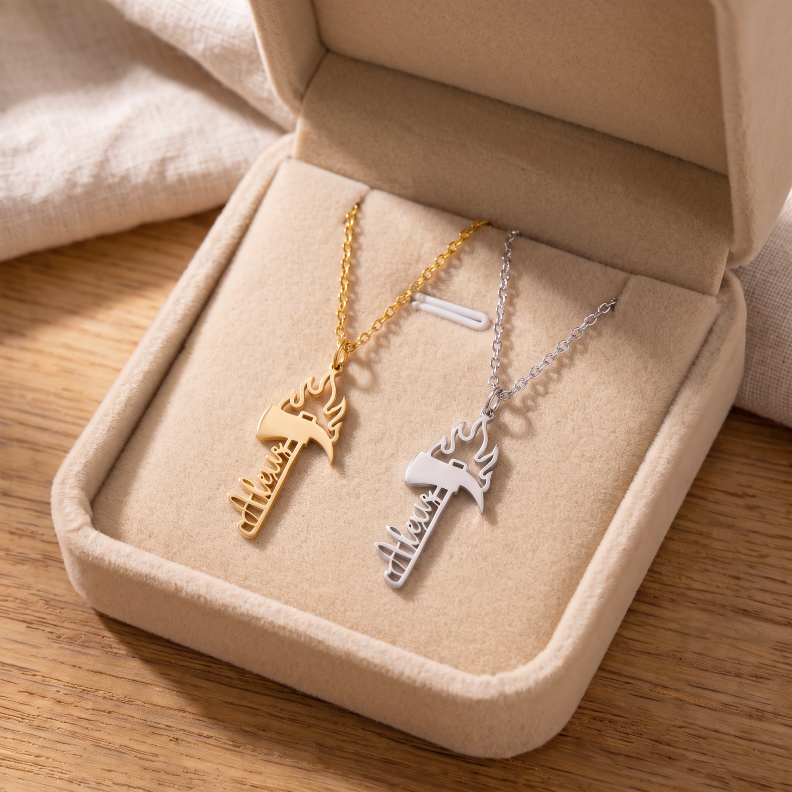 Personalized Firefighter Necklace with Name, Cut‑Out Axe Flame Pendant, Memorial Keepsake Jewelry, Birthday/Appreciation Gift for Firefighter/Men/Him