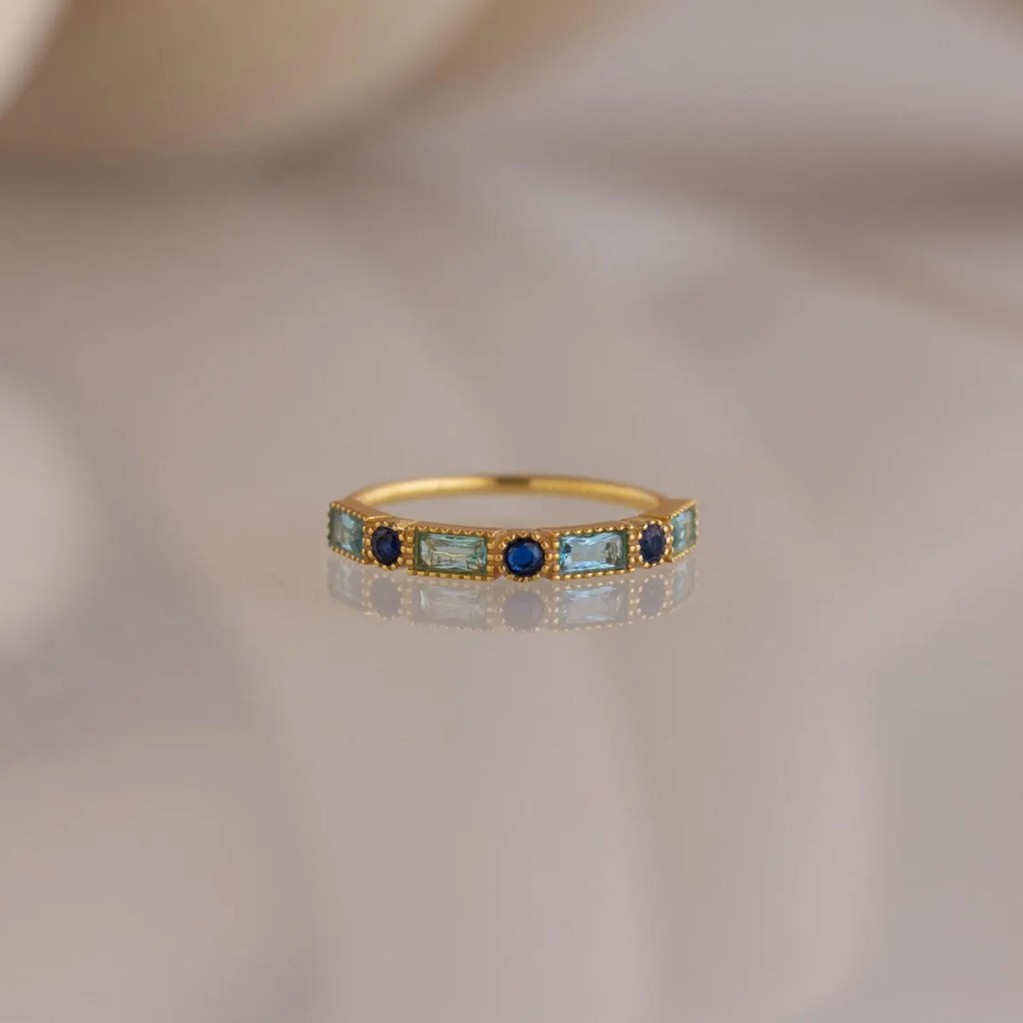 Personalized Vintage Round Baguette Birthstone Ring, Minimalist  Gemstone Stacking Ring Band, Gift For Her