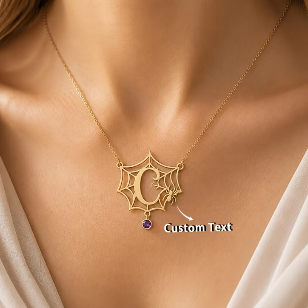 Custom Stainless Steel Necklace with Spider Web Letters