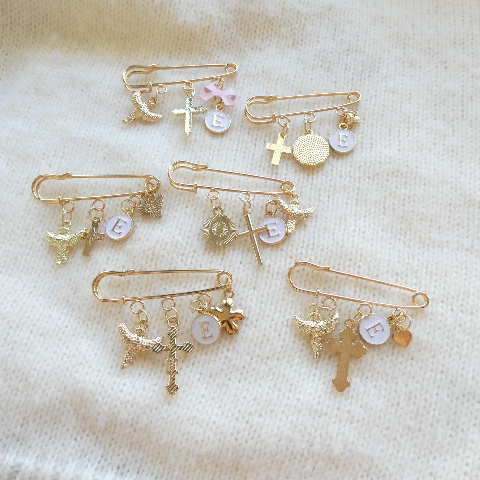 Personalized Baptism Safety Pin Brooch, Pink Gold Custom Keepsake Gift for Baby, Incentive Gifts