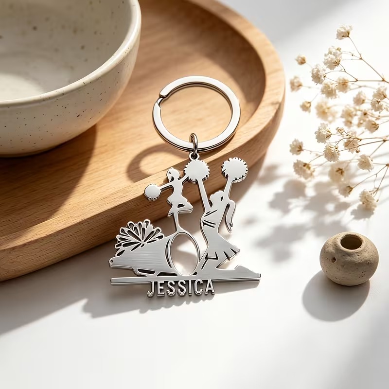 Personalized Cheerleader Keychain, Custom Name Cheerleading Gift for Cheer Team Members