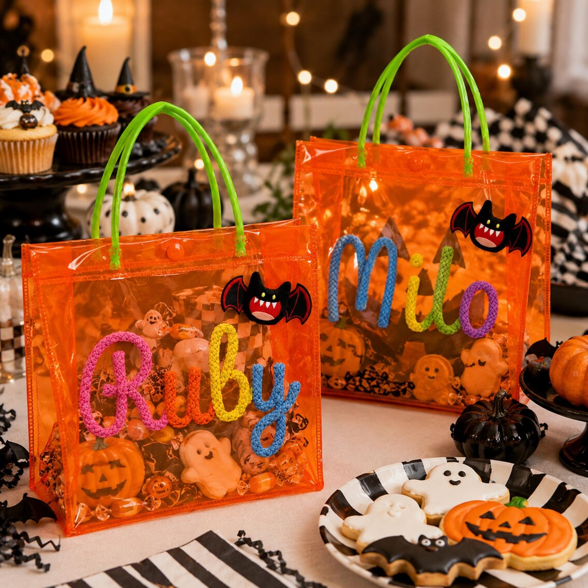 Personalized Halloween Party Favor Bag, Custom Name Trick or Treat PVC Tote, Candy Bag for Kids, Halloween Gift
