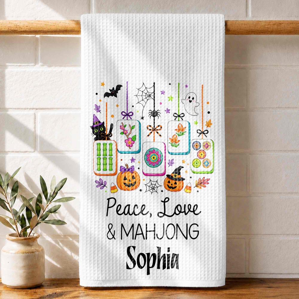 Peace, Love & Mahjong, Personalized Kitchen Towel, Gift For Bestie