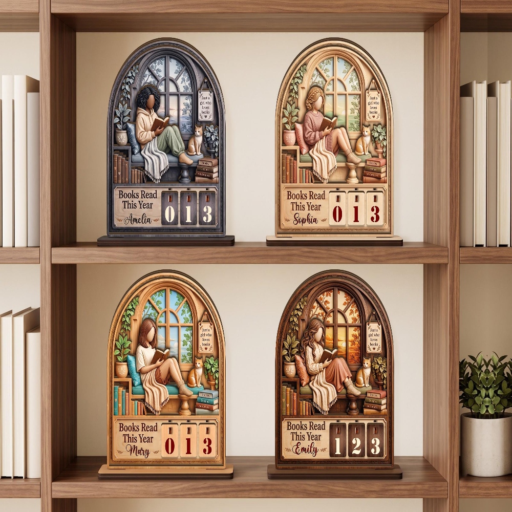 Personalized Books Read This Year Counter and Book Tracker, Just A Girl Who Loves Books, Book Lover Gifts For Women, Book Shelf Decor