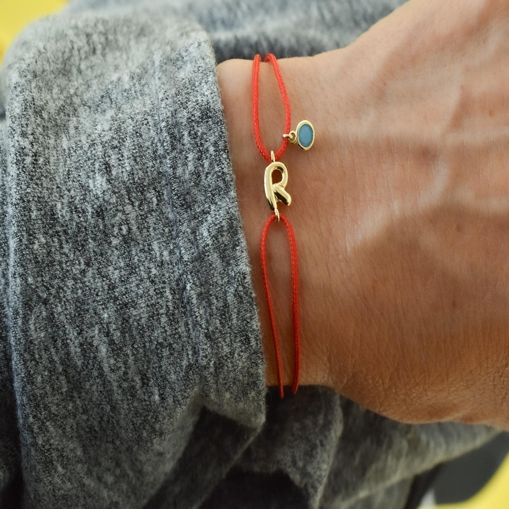 Personalized Initial String Bracelet with Birthstone Dangle, Adjustable No Hanging Ends