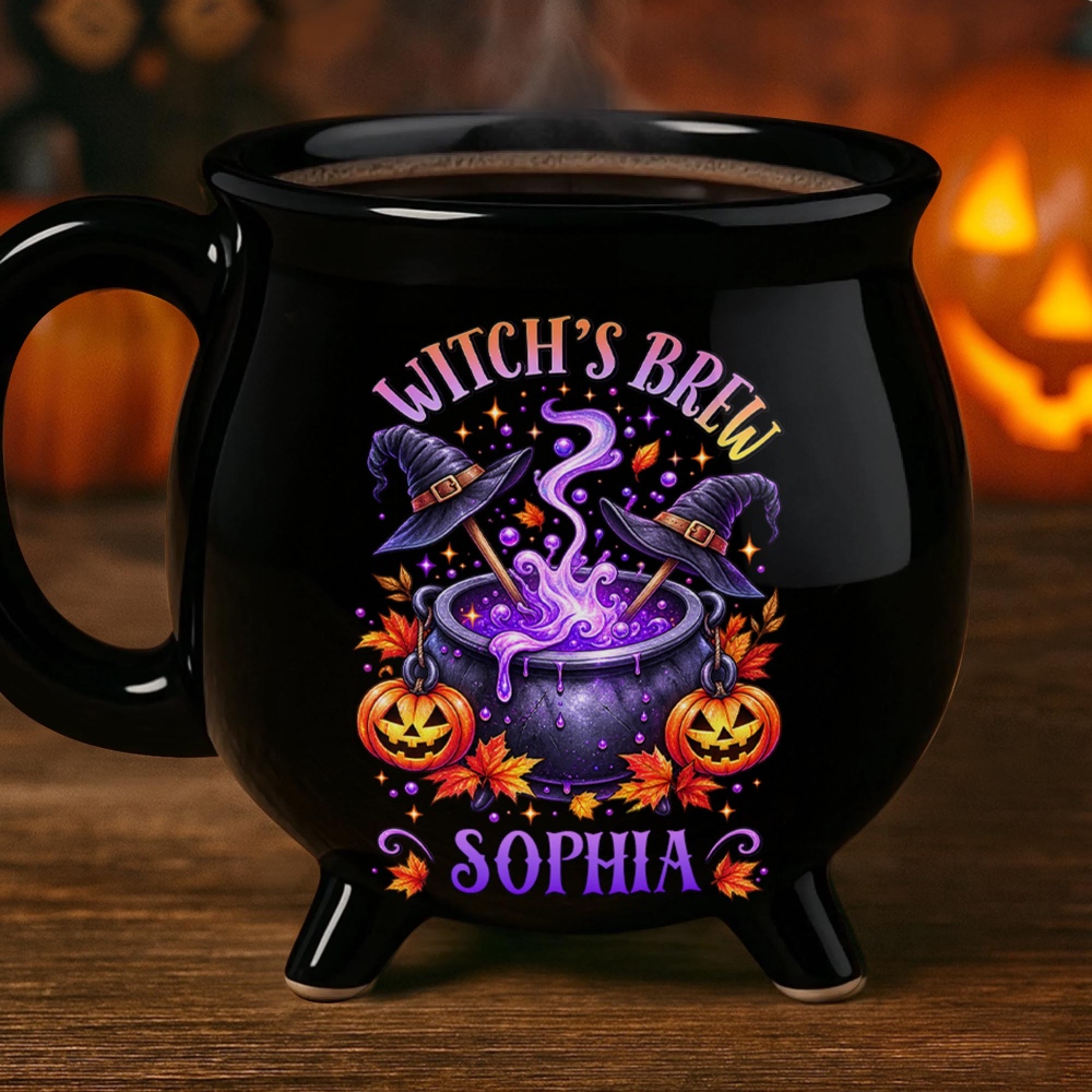 Witch's Brew, Custom Ceramic Cauldron Coffee Mug, Gift for Halloween Lovers