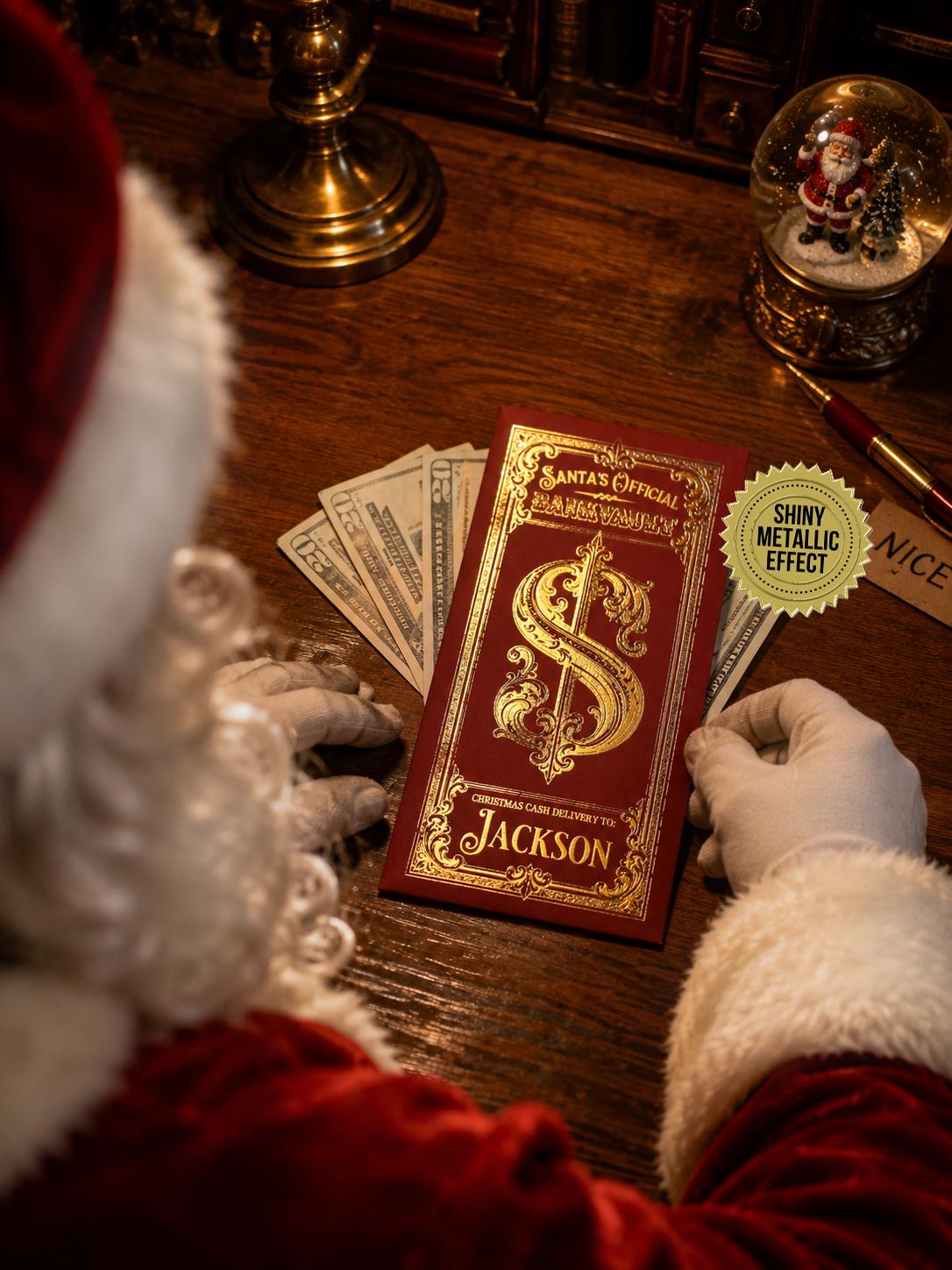 Gold Foil Christmas Money Holder Envelope, Personalized Dollar Sign Cash Gift and Stocking Stuffer, Set of 2pcs