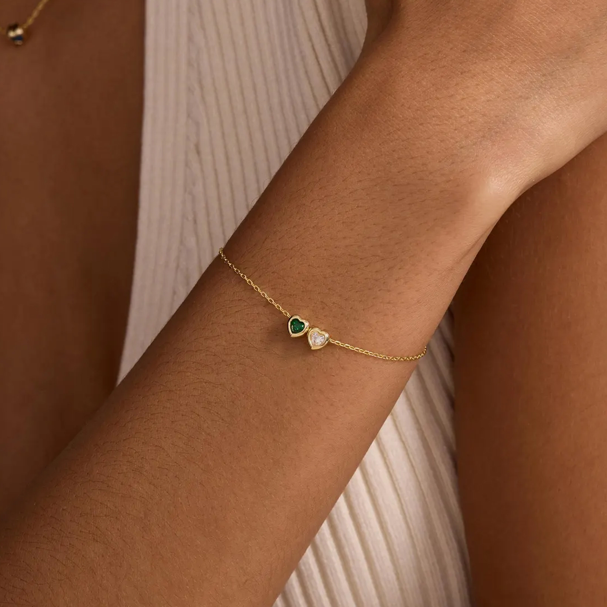 Personalized 1-7 Hearts Birthstone Bracelet, Minimalist Jewelry, Gift For Her