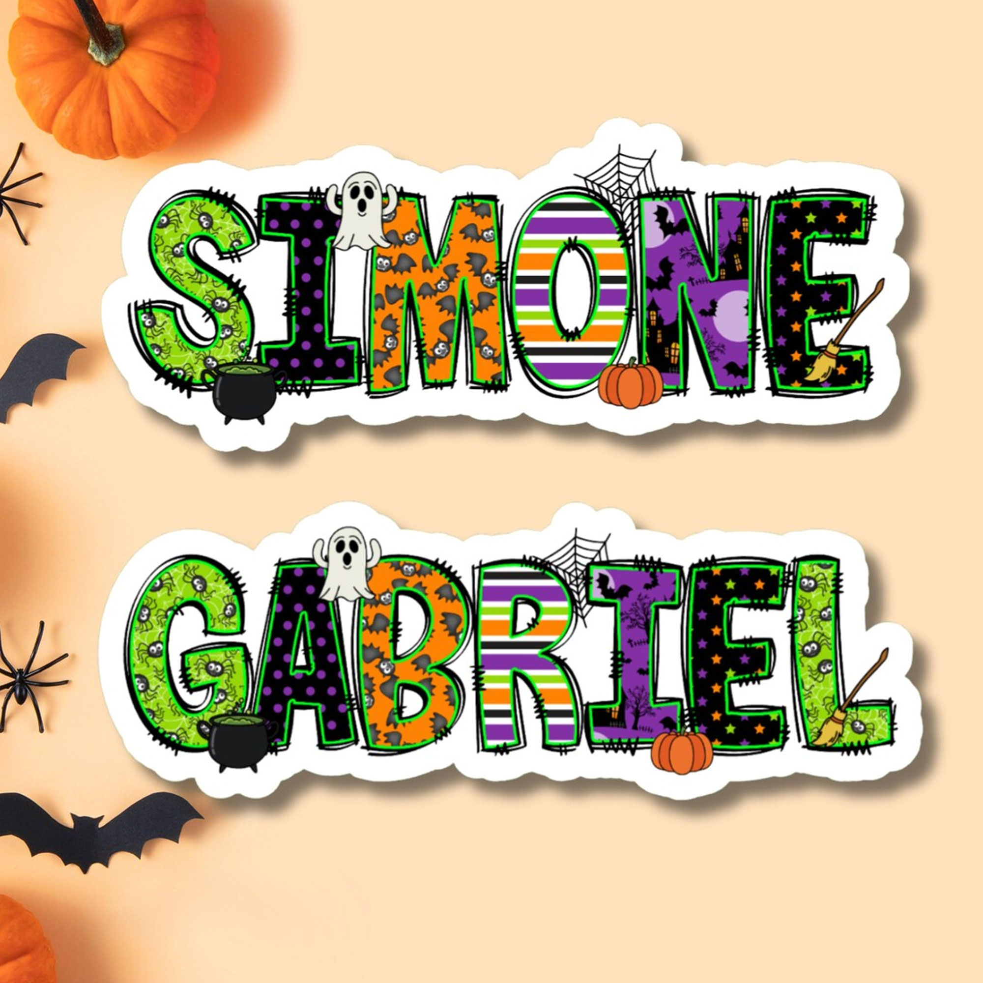 Halloween Personalized Name Sticker, Custom Halloween Decal for Pail and Pumpkin