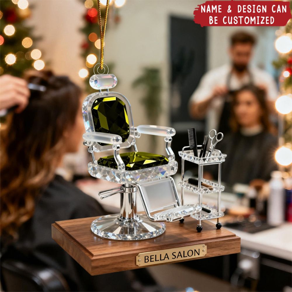 Salon Barber Chair, Personalized Acrylic Hairdresser Ornament, Gift For Hairstylist, Barber, Beauty Lover