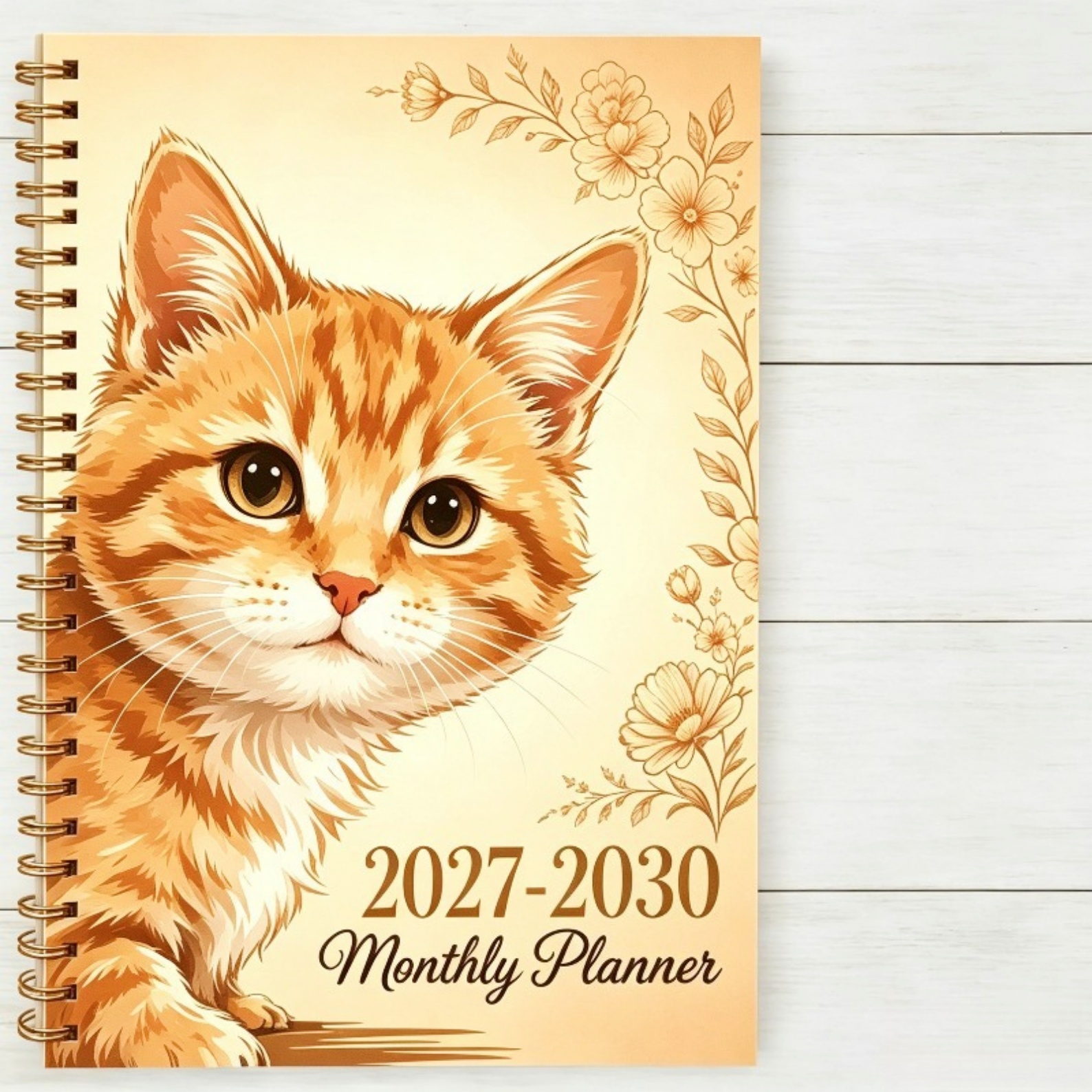 2027-2030 Pet Pattern Monthly Planner, Vintage Floral Spiral Hardcover Notebook for Pet Lovers