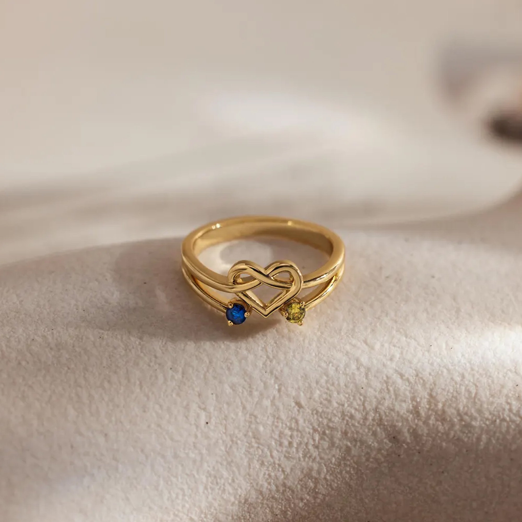 Personalized Heart Ring With Two Birthstones, Dainty Jewelry, Gift For Her