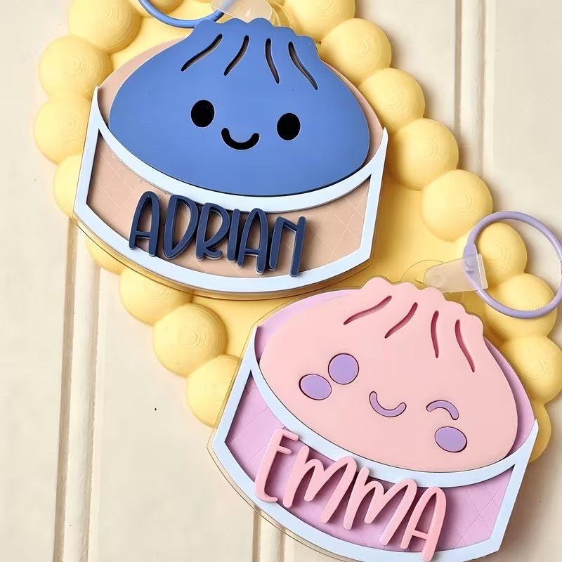 Custom 3D Acrylic Dumpling Keychain, Personalized Xiaolongbao Bag Tag, Kawaii Foodie Accessory for Backpacks & Luggage, Handcrafted Double-Layer Aesthetic Gift