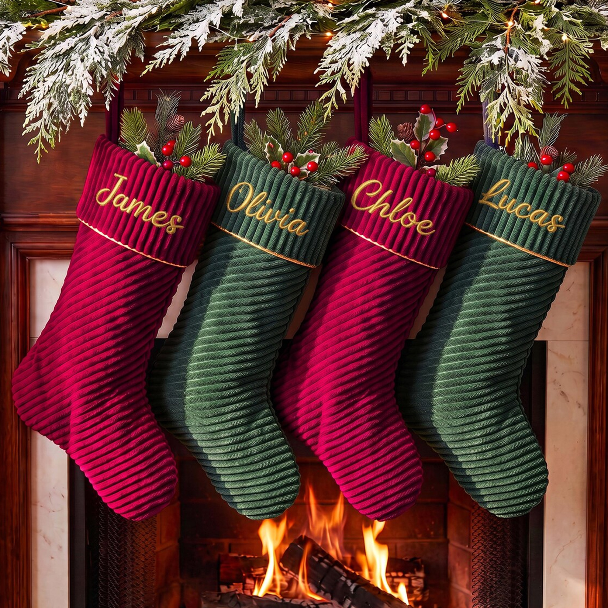 Personalized Embroidered Name Corduroy Christmas Stocking, Xmas Gifts, Holiday Decor
