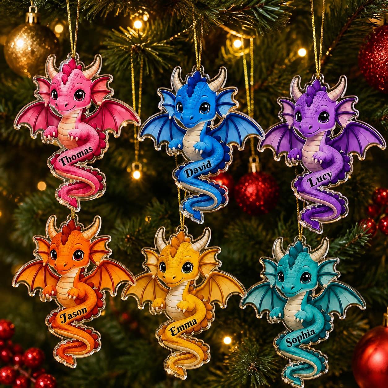 Personalized Acrylic Ornament, Colorful Winged Dragon, Christmas Decor