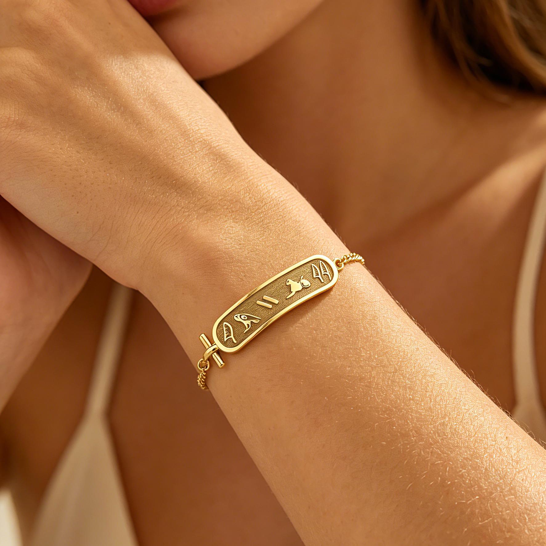 Custom Egyptian Hieroglyphic Name Bracelet, Ancient Egyptian Bracelet, Sterling Silver Bracelet, Personalized Gift