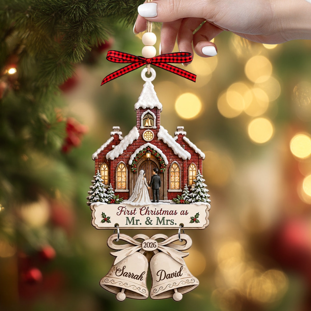 First Christmas as Mr & Mrs, Personalized Wooden Ornament with Wooden Tag
