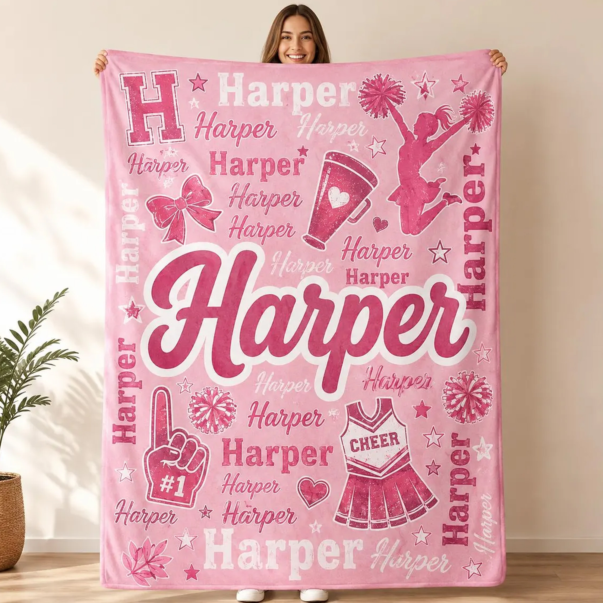 Personalized Cheerleader Name Word Cloud Blanket, Custom Cheer Blanket for Girls, Gift for Cheerleaders