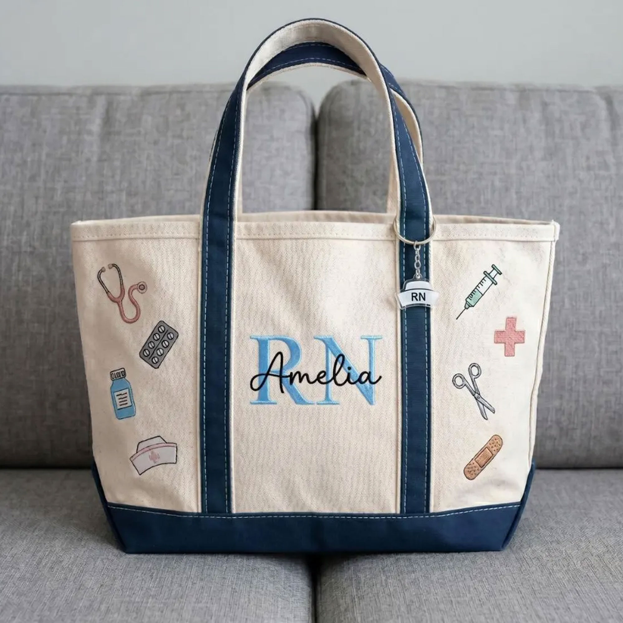 Personalized Nurse Embroidered Tote Bag with Name, Canvas Large Capacity Medical Themed Handbag, Appreciation/Birthday Gift for Nurses/Friends/Her