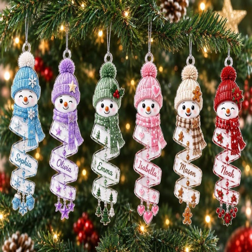 Christmas Snowman Spiral Ornament, Custom Name Snowman Acrylic Ornament, Christmas Tree Decor, Santa Snowman, 2026 Christmas Keepsake