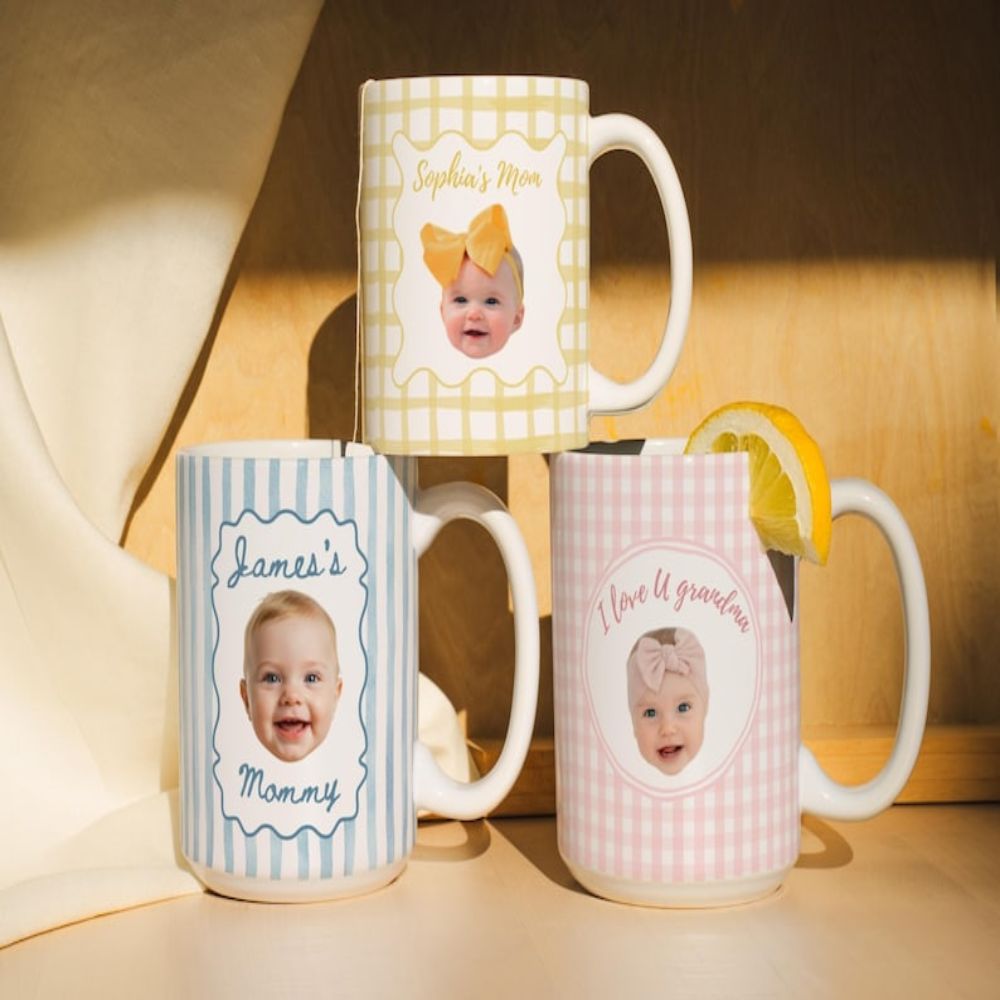 Personalized Baby Face Photo Mug, Custom Baby Picture Coffee Cup, New Grandparents Gift, First Time Grandma Grandpa Keepsake Mug Gift