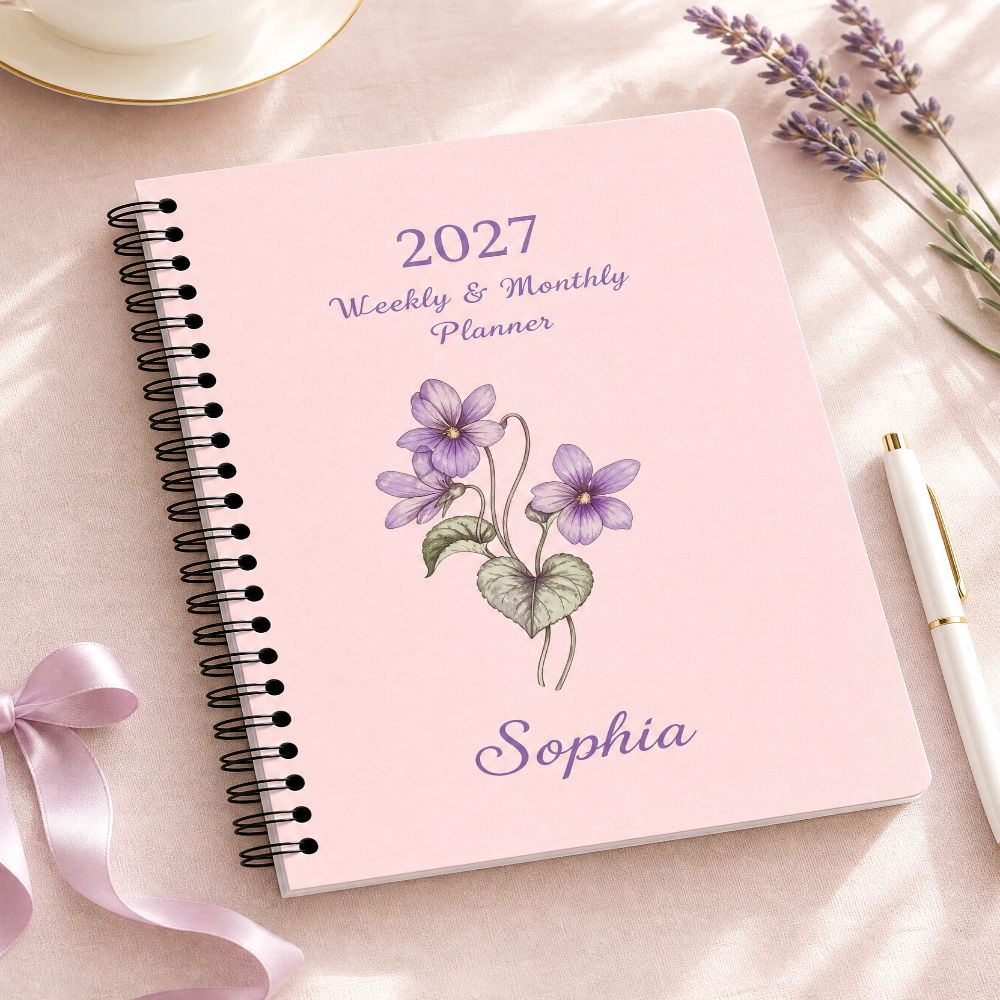 Personalized 2027 Planner Notebook, Custom Name Weekly Monthly Organizer, A5 Calendar Journal, Birthday Gift for Women Students