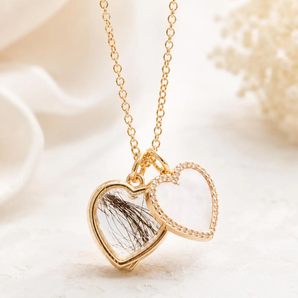 Personalized Photo Pet Hair Heart Necklace with Name, Dog Fur Keepsake Pendant, Pet Memorial Jewelry, Birthday/Anniversary Gift for Pet Lovers/Owners