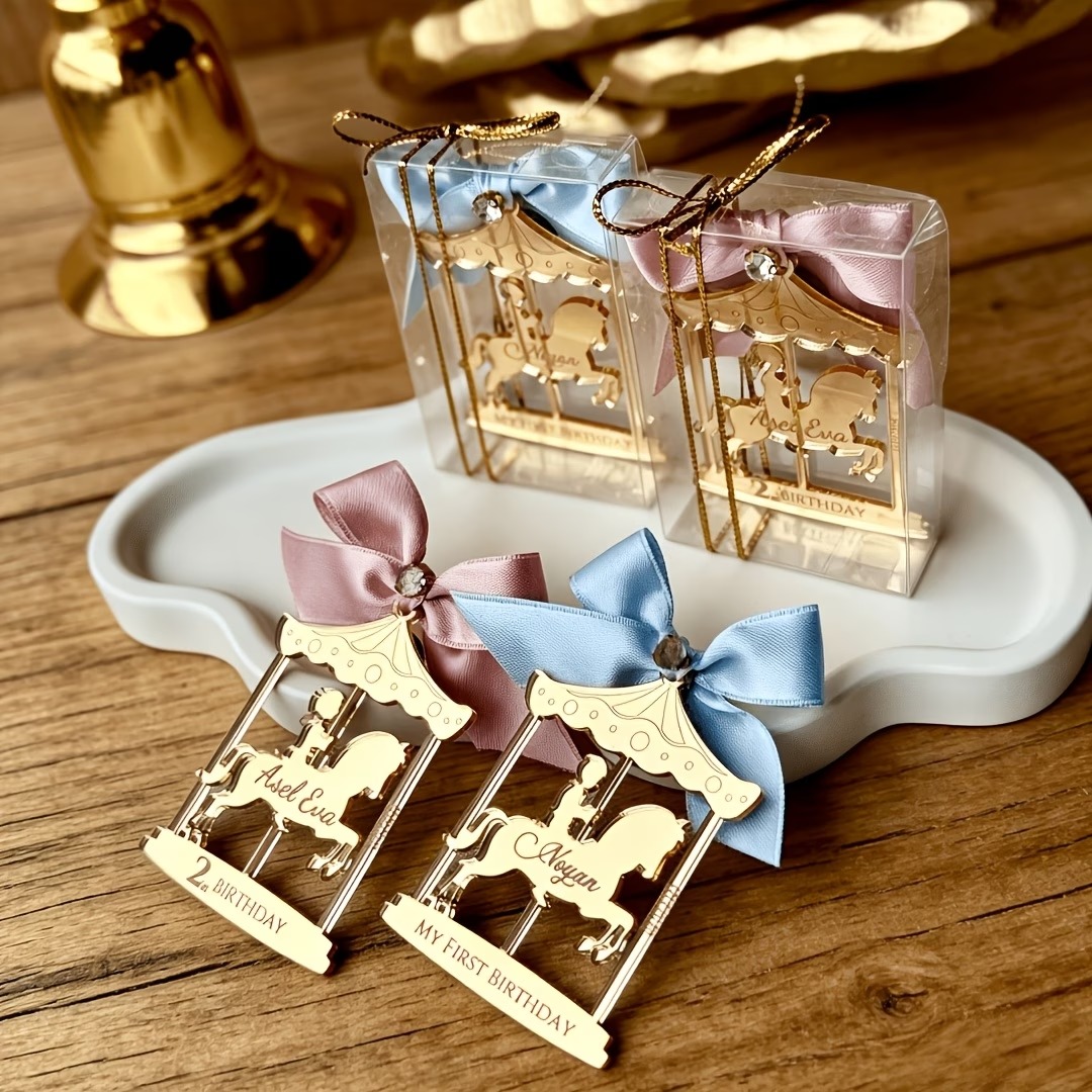 Custom Acrylic Carousel Ornament with Personalized Name, Random Ribbon, Suitable for Birthday Decorations, Christmas Decorations, Holiday Decorations, Baptisms, Weddings and Party Favors