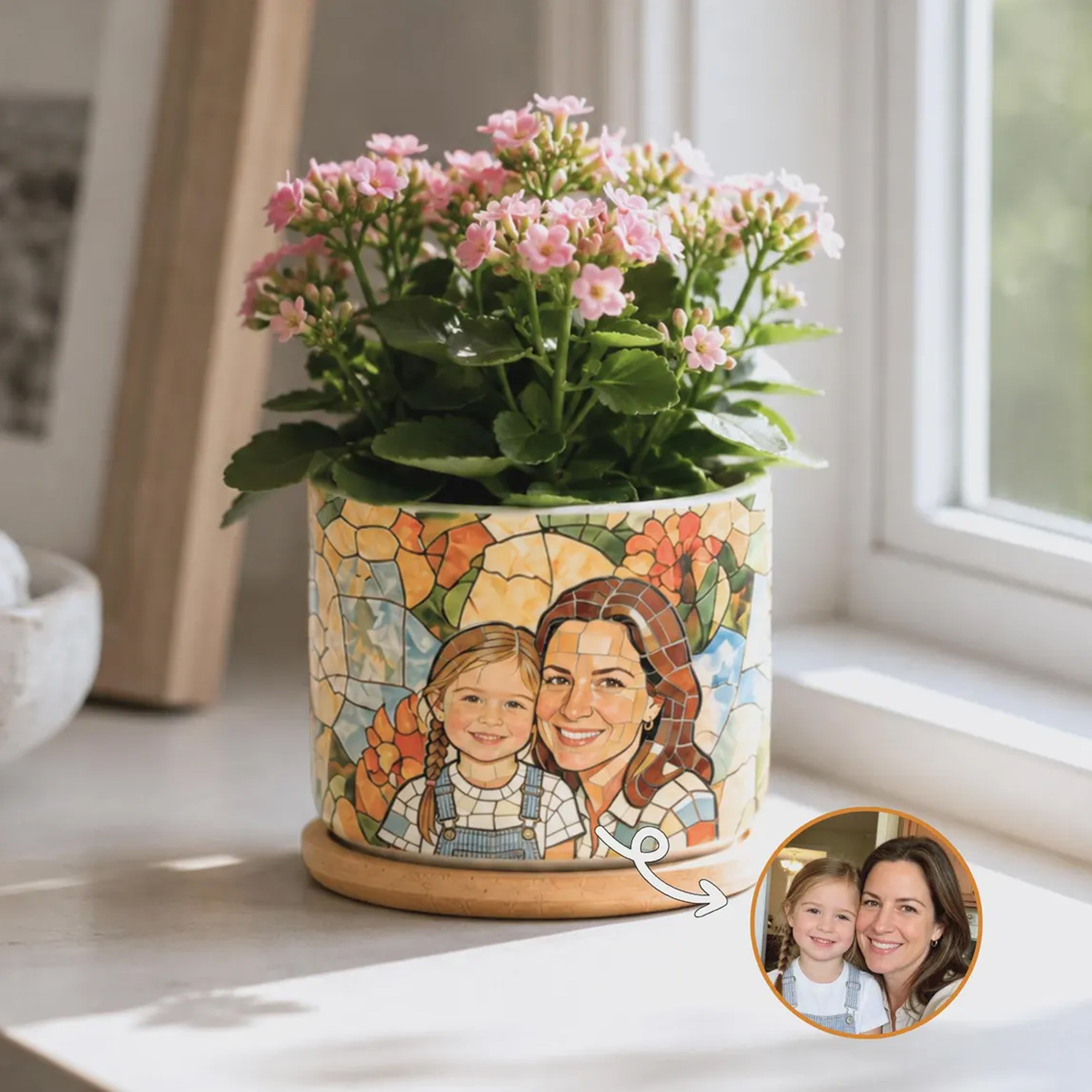 Personalized Family Photo Planter, Custom Ceramic Succulent Pot for Mom Grandma