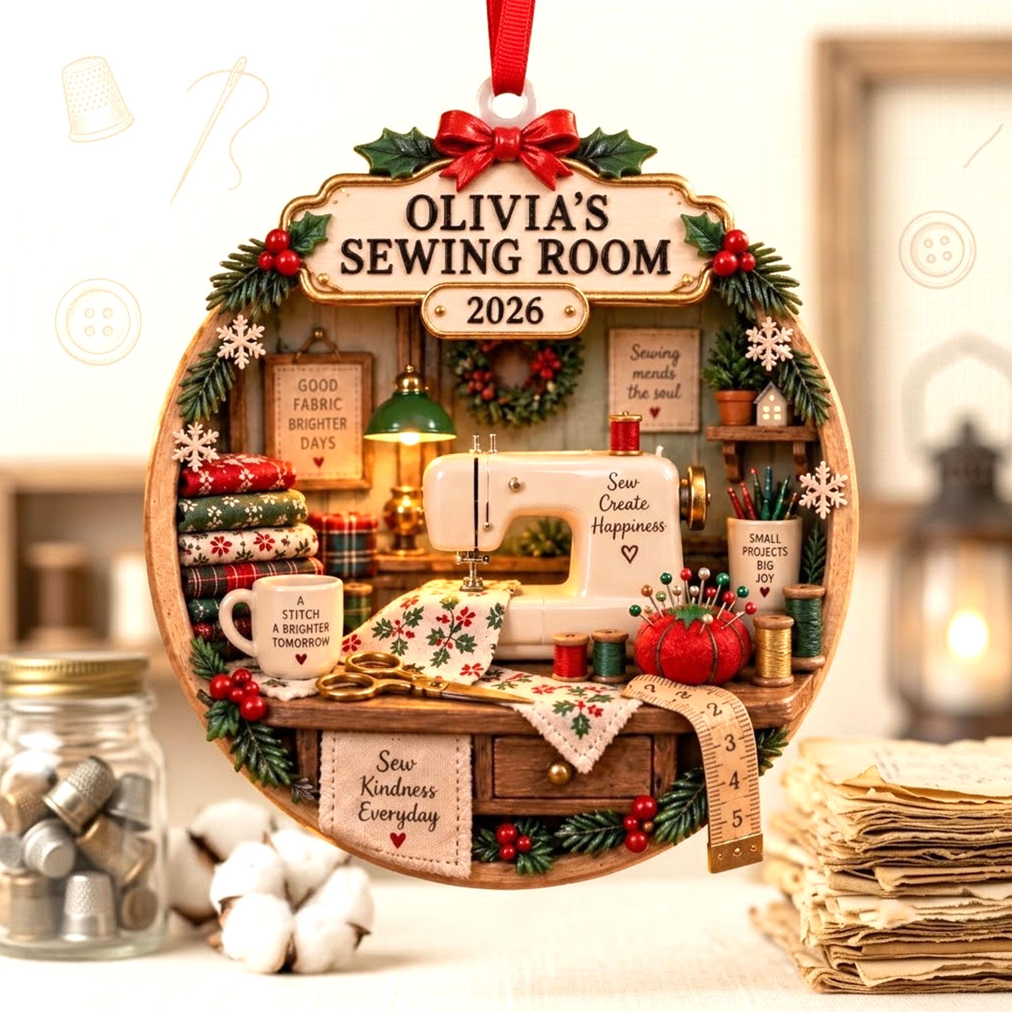 Personalized Sewing Room Christmas Ornament 2026, Custom Sewing Machine Quilter Keepsake, Seamstress Gift, Crafting Studio Tree Decor