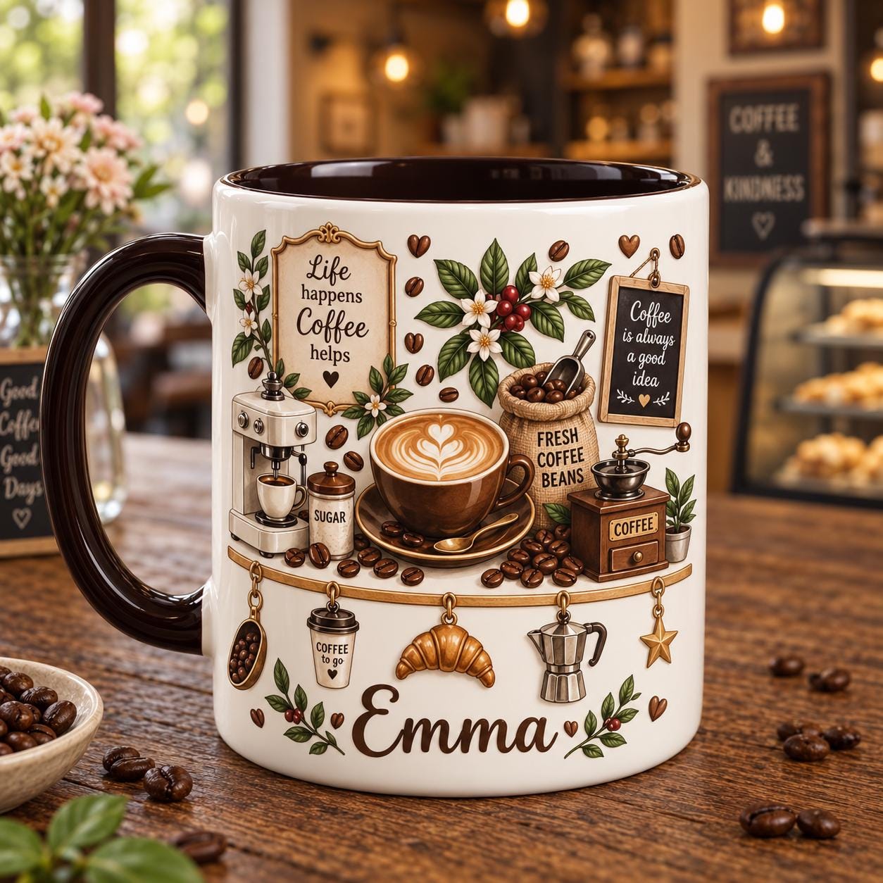 Personalized Illusion Coffee Mug, Custom Name Barista Gift, Ceramic Latte Cup