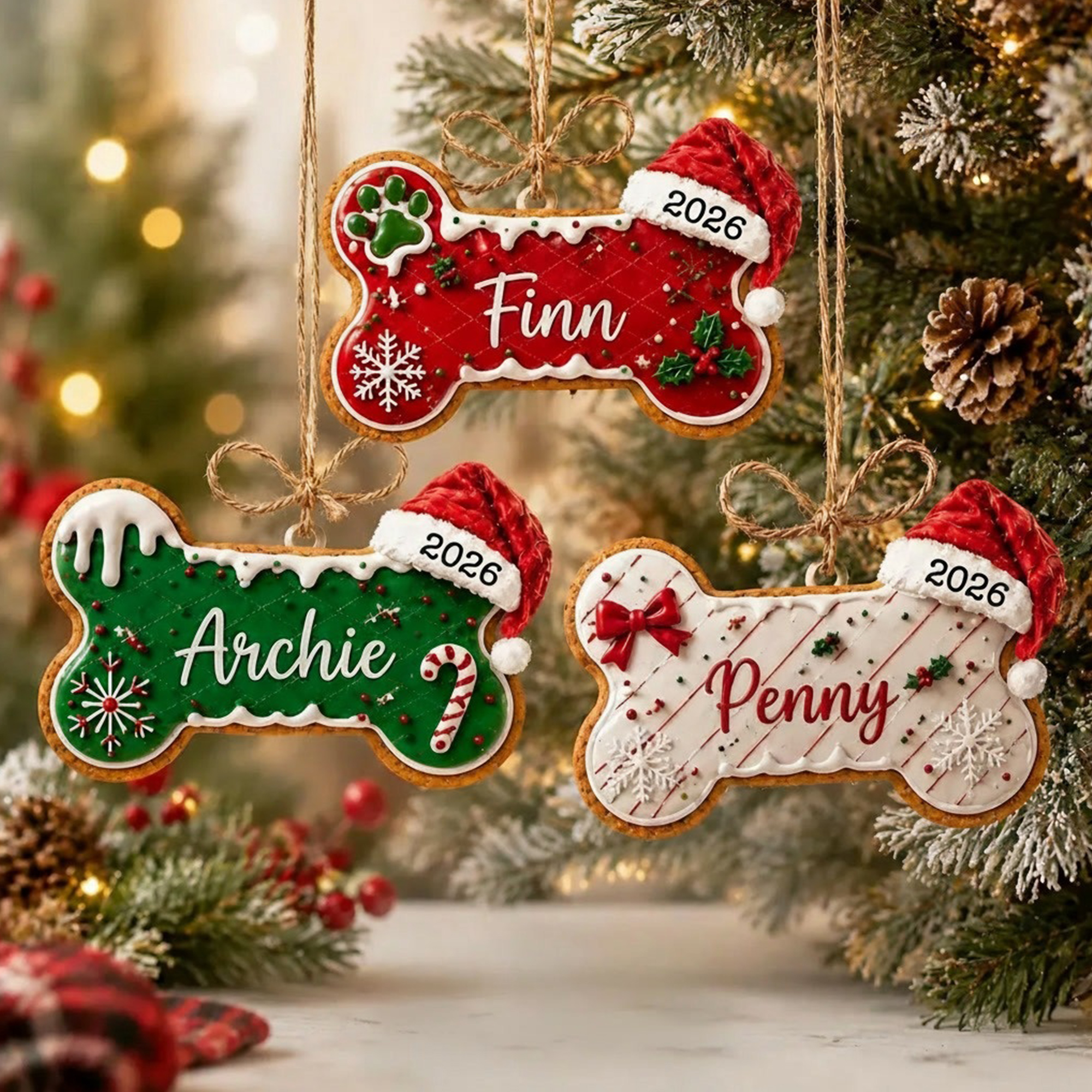 Personalized Dog Bone Gingerbread Christmas Ornament, Custom Pet Name Ornament, Christmas Decor, Gift for Dog Lover