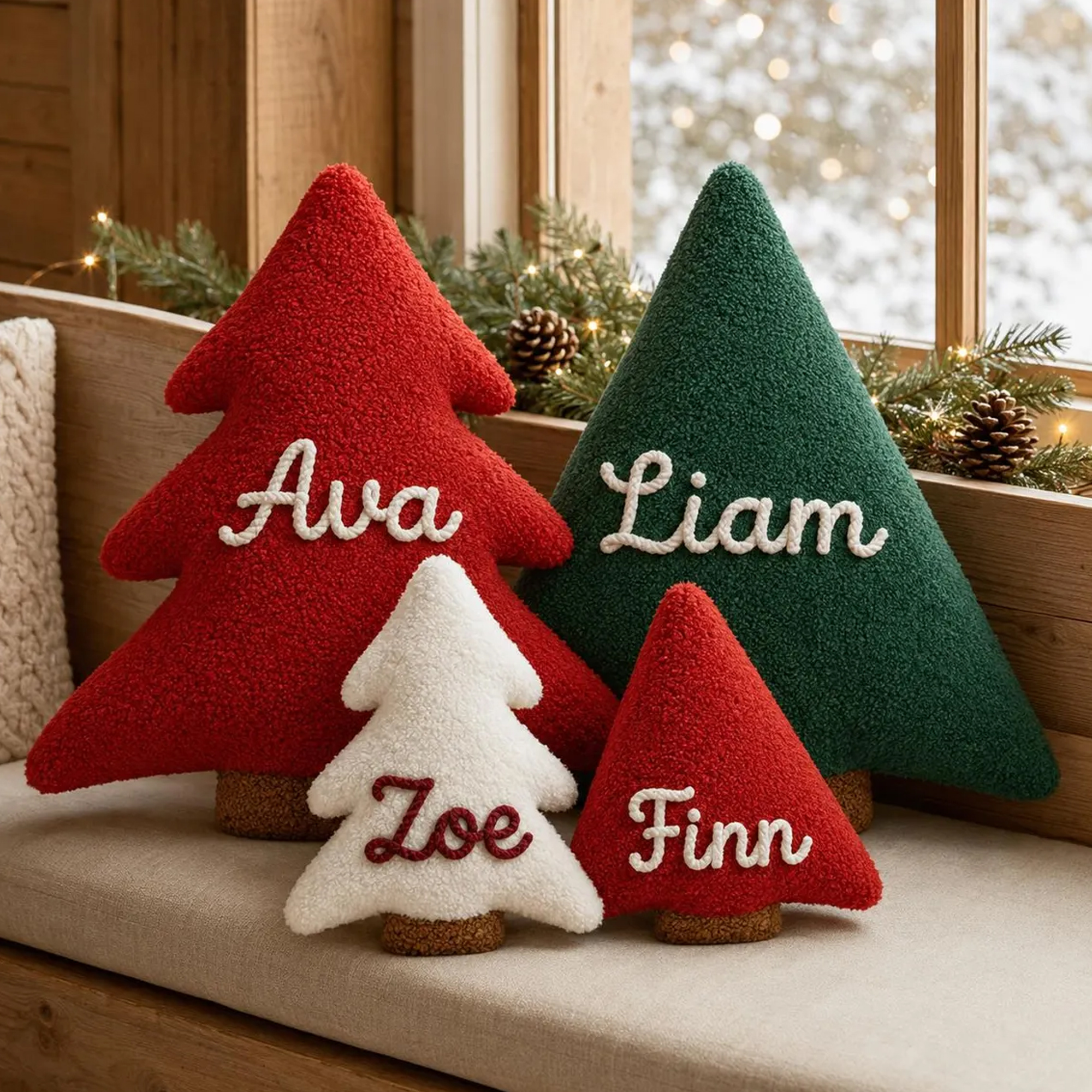 Custom Name Christmas Tree Pillow, Plush Tree Shaped Holiday Decor, Bedroom Decor, Gift For Family