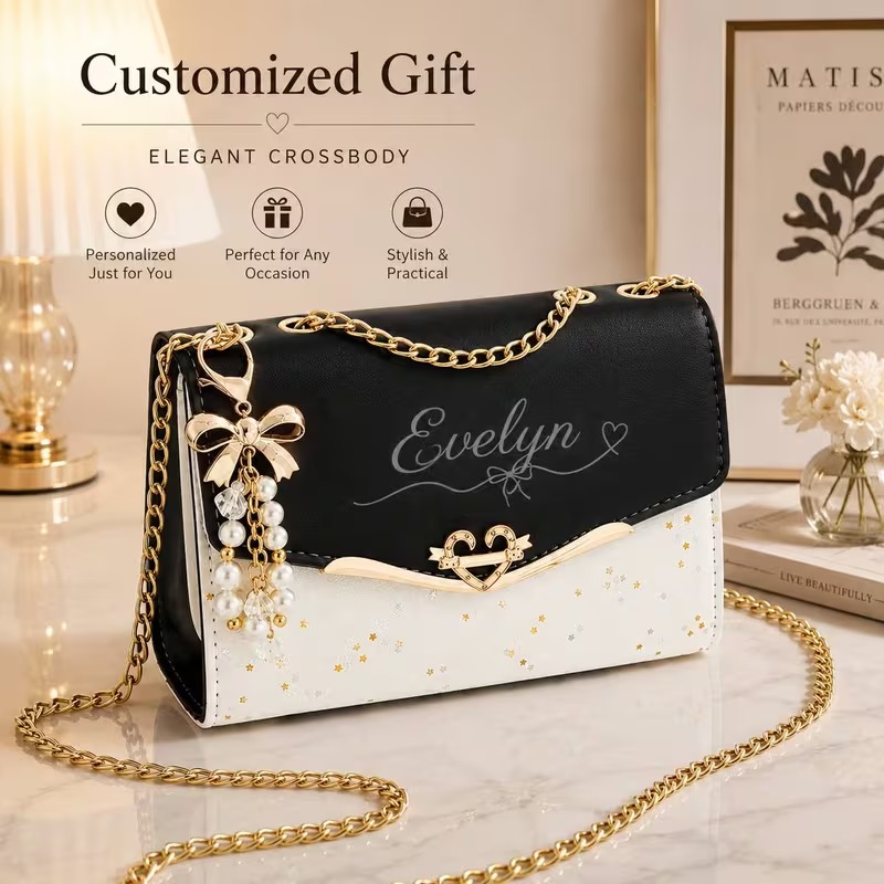 Personalized Name Crossbody Purse, Custom Engraved Handbag, Bridesmaid Gift Bag for Women Birthday Gift
