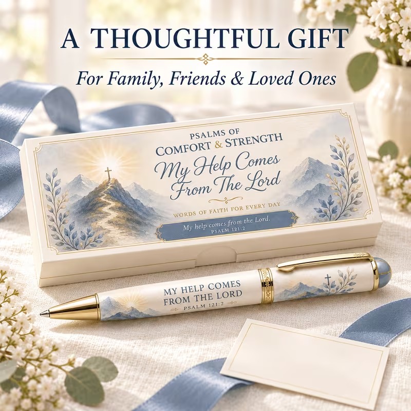 Christian Scripture Pen with Gift Box, Inspirational Psalm Ballpoint Pen, Comfort & Strength Religious Gift for Women, Family and Friends