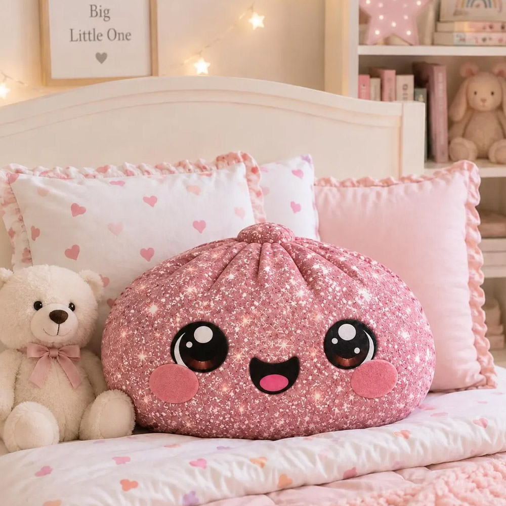 Personalized Kawaii Sparkle Dumpling Pillow with Name, Glitter Cute Food Cushion, Soft Stuffed Throw Pillow, Bedroom Decor, Gift for Girls/Boys/Kids