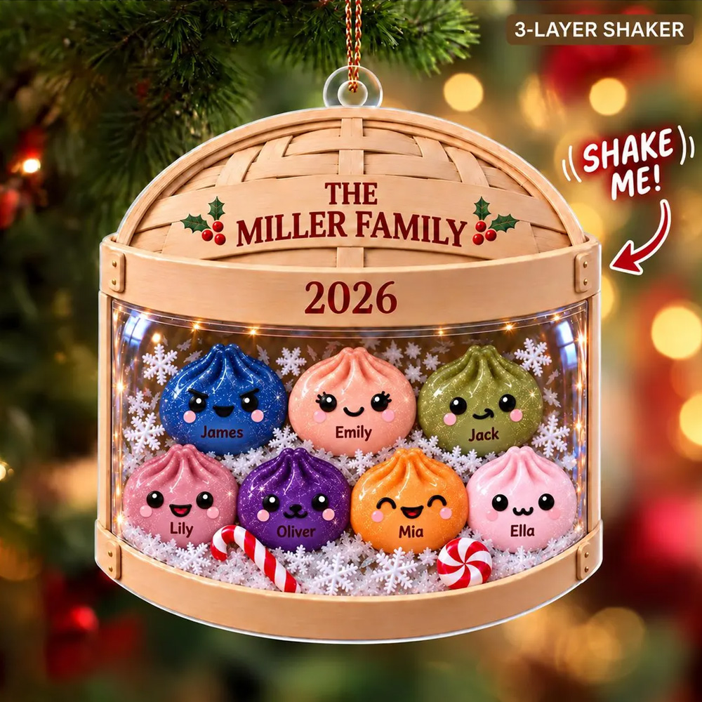Personalized Glitter Dumpling Ornament with Name & Year, Christmas Tree Decoration, Family Holiday Keepsake, Christmas Gift for Kids/Friends/Girls