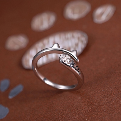 Personalized Name Ring with Cat Ears Wrap-around