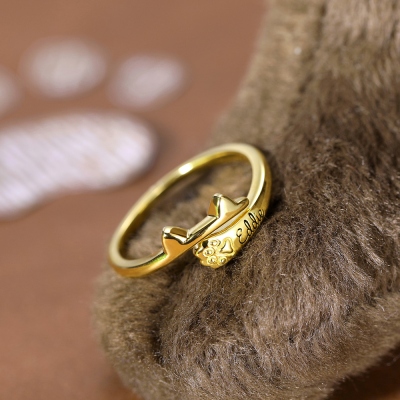 Personalized Name Ring with Cat Ears Wrap-around