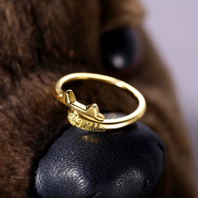 Personalized Name Ring with Cat Ears Wrap-around