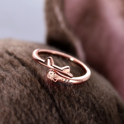 Personalized Name Ring with Cat Ears Wrap-around