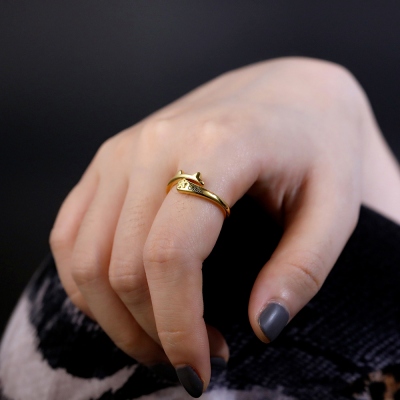Personalized Name Ring with Cat Ears Wrap-around