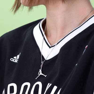 Personalized Flying Basketball Necklace with Birthstone In silver