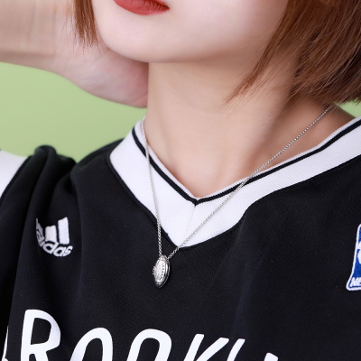  Sterling Silver Engraved Football Necklace