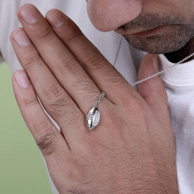  Sterling Silver Engraved Football Necklace