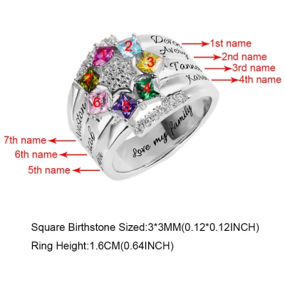 Personalized 1-9 Square Birthstone Ring with Engraving in Silver